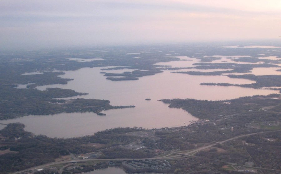 Aerial view of a Minnesota lake used for the Browse Maps homepage card.