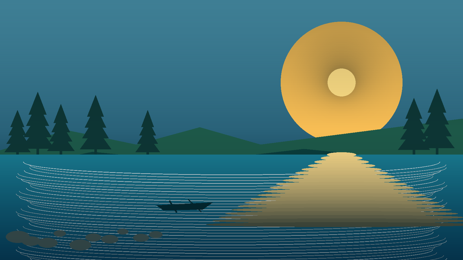 Generated Minnesota lake sunrise guide visual with pine shoreline, calm water, canoe silhouette, and warm reflection for the MinnesotaLakes.info homepage.