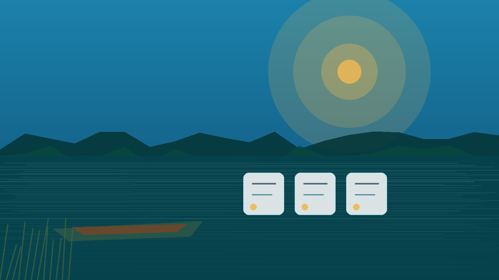 Generated lake trip planning visual with canoe, checklist cards, calm water, and Minnesota-style shoreline.