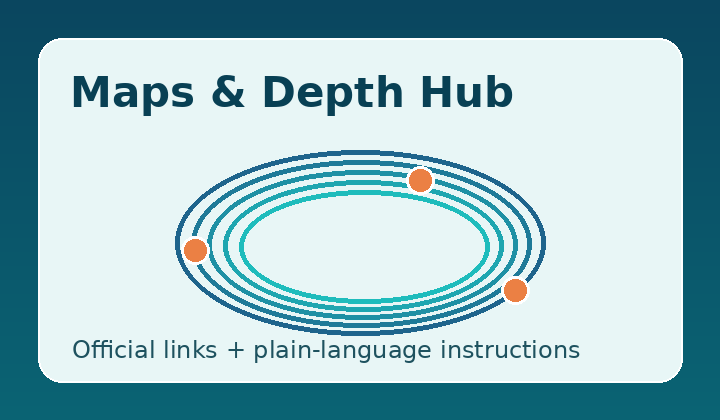 Generated thumbnail for the Maps and Depth Maps hub with generic contours and locator pins.