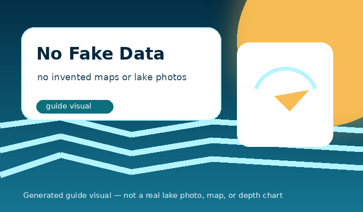 Generated thumbnail reminding editors not to invent lake photos, maps, or depth data.