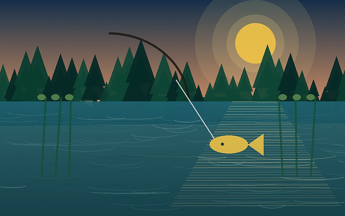Generated thumbnail showing fishing habitat with reeds, line, and fish silhouette