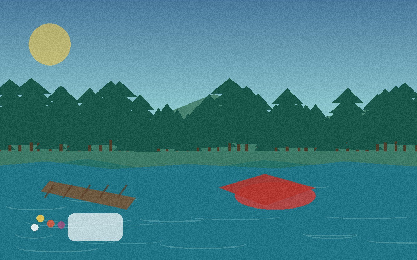 Realistic generated Minnesota lake day scene with a dock, canoe, flowers, picnic gear, and quiet shoreline.